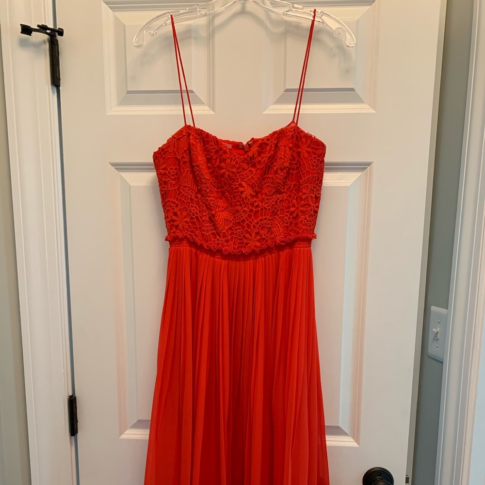 Cynthia Steffe Coral dress w/ lace overlay
